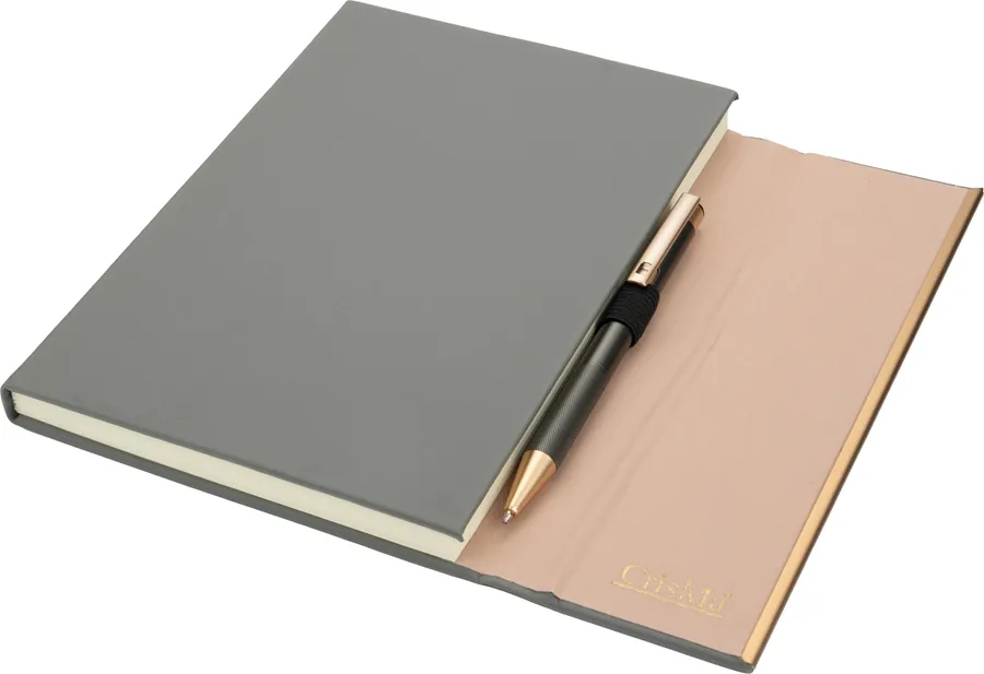 Notatnik A5 ze skóry z recyklingu, w linie z długopisem metalowym CrisMa MAGGIE, wariant 2476377, zdjęcie 1 z 16