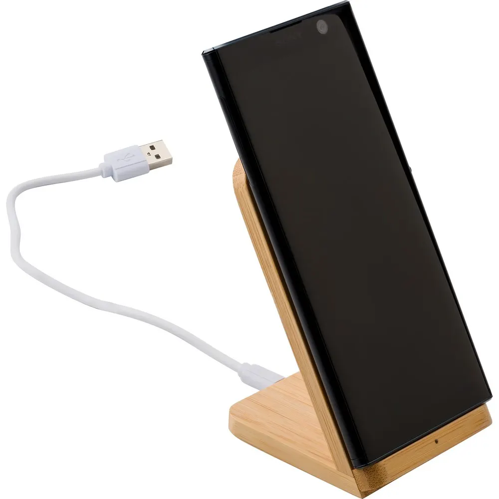 Bambusowa ładowarka bezprzewodowa 5W, stojak na telefon, wariant V0186-17, zdjęcie 1 z 7