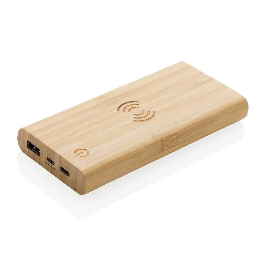 Bambusowy, bezprzewodowy power bank 8000 mAh, ładowarka bezprzewodowa 5W, wariant P322.359, zdjęcie 1 z 12