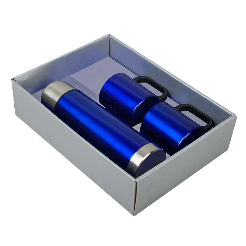 Metalowy termos Picnic 480 ml + 2 kubki, niebieski/srebrny - druga jakość, wariant R08383.O, zdjęcie 1 z 4
