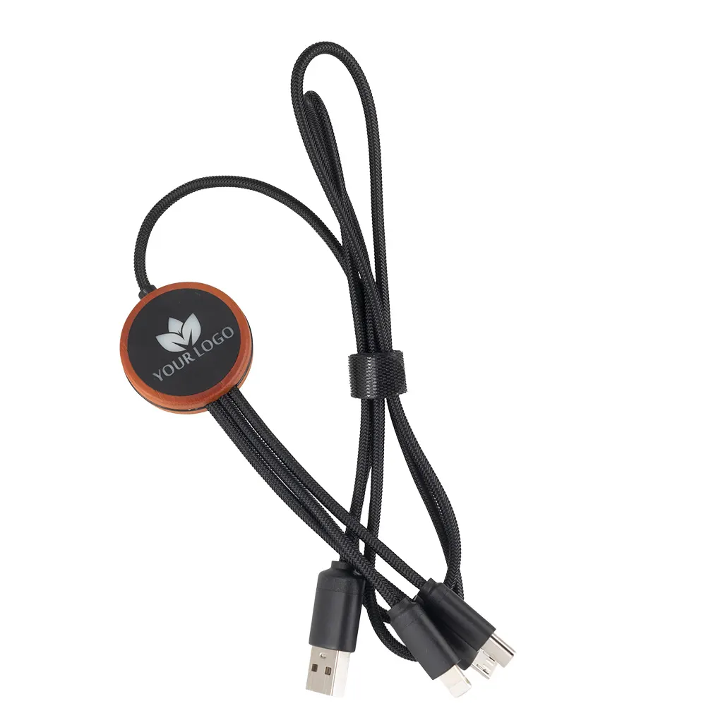 Kabel 3w1 z podświetlanym logo w drewnianej obudowie - LH-ZM04, wariant EG060913, zdjęcie 1 z 5