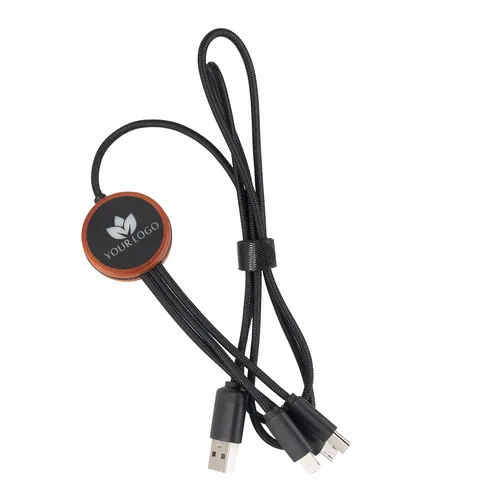 Kabel 3w1 z podświetlanym logo w drewnianej obudowie - LH-ZM04