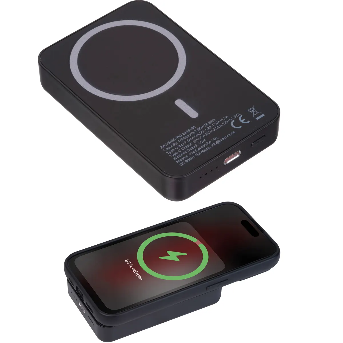 Power bank magnetyczny z ABS z recyklingu 10000 mAh DONNA, wariant 3543503, zdjęcie 1 z 8
