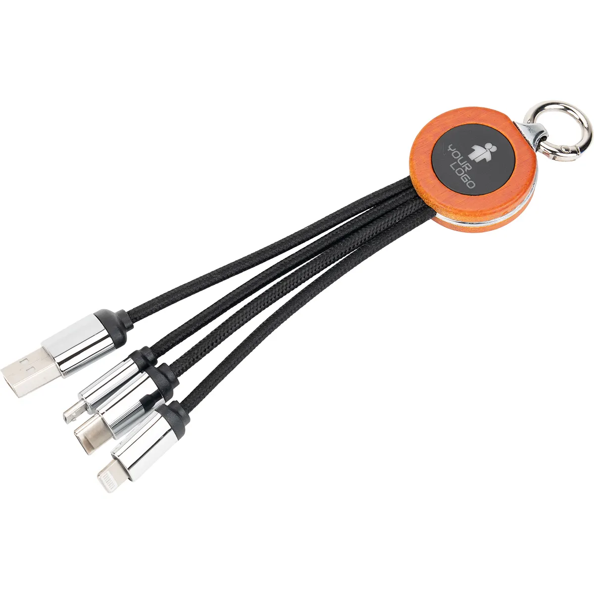 Kabel 4w1 z podświetlanym logo w drewnianej obudowie, wariant EG061213, zdjęcie 1 z 5